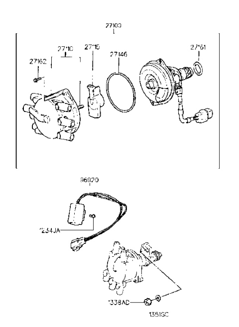 1993 Hyundai Sonata Distributor Assembly Diagram for 27100-35330