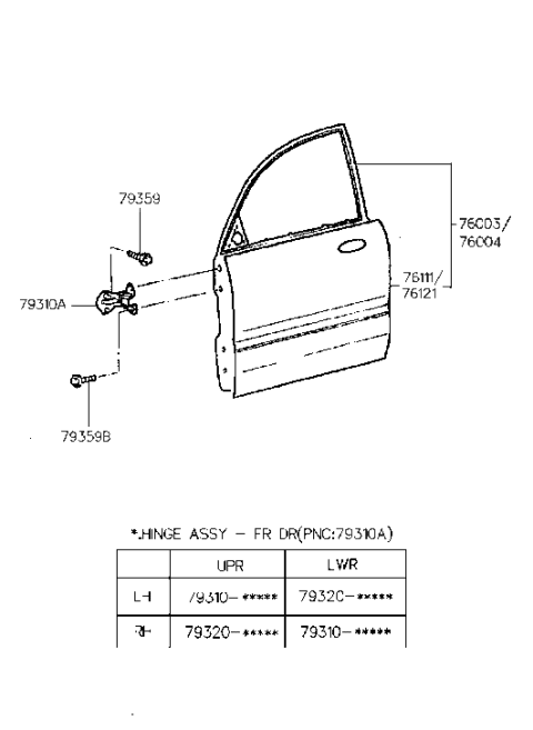 1987 Hyundai Excel Hinge Assembly-Front Door Upper,LH Diagram for 79310-34000