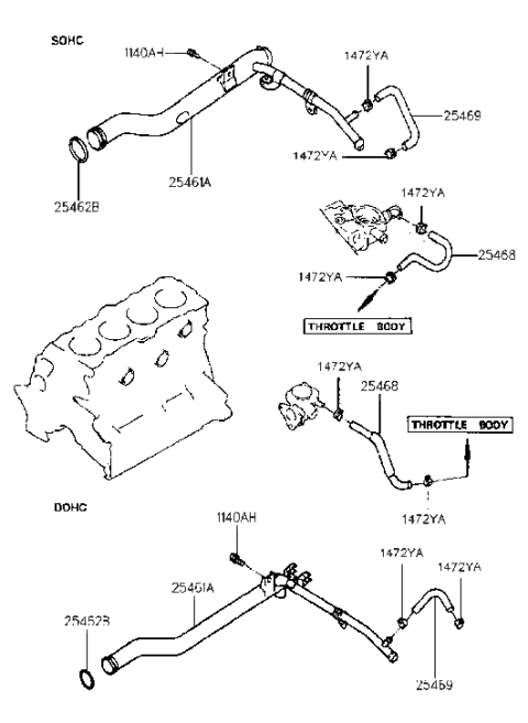 1998 Hyundai Sonata Old Body Style Coolant Hose & Pipe Diagram 2