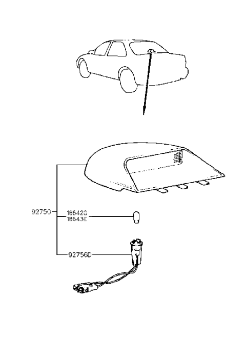 1994 Hyundai Sonata Lamp Assembly-High Mounted Stop Interior Diagram for 92750-34001-AQ