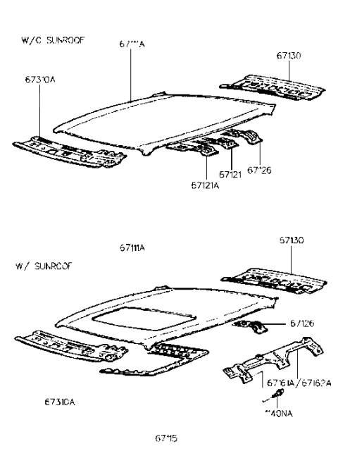 1993 Hyundai Sonata Rail-Roof Rear Diagram for 67132-34001