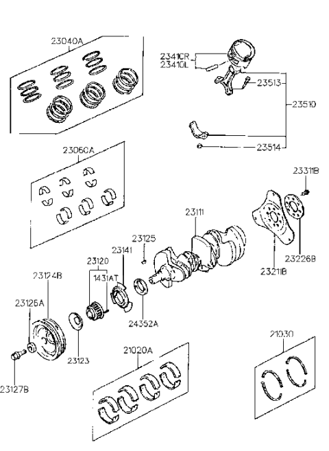 1993 Hyundai Sonata New Body Style Crankshaft & Piston Diagram 1