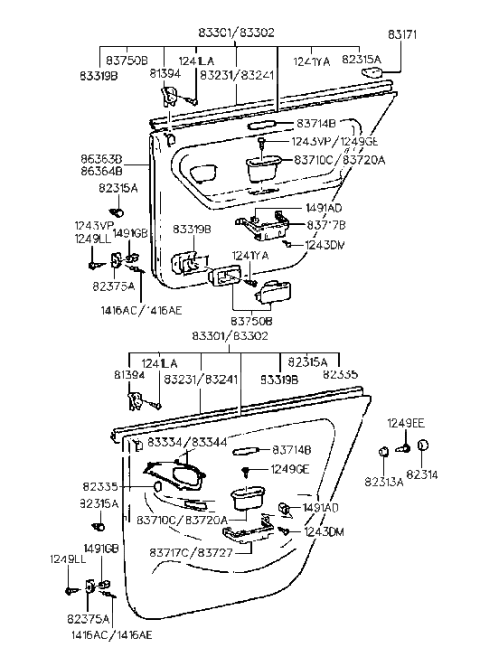 1995 Hyundai Sonata Weatherstrip-Rear Door Belt Inside RH Diagram for 83241-34000