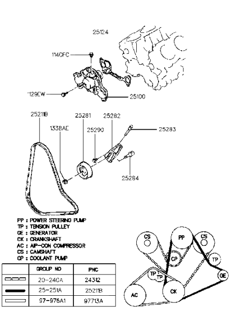 1993 Hyundai Sonata New Body Style Coolant Pump (I4) Diagram 2