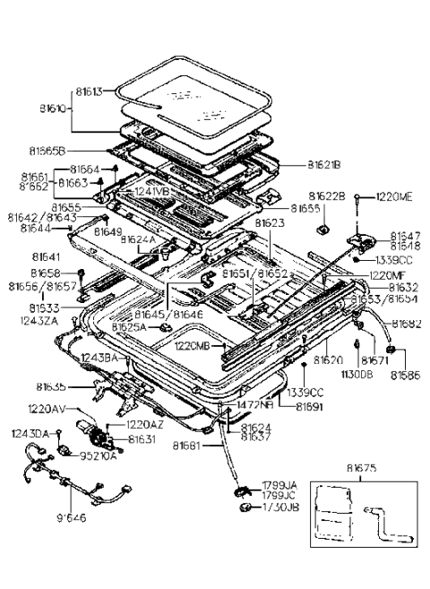 1996 Hyundai Sonata Rail Assembly-Sunroof Guide RH Diagram for 81654-33000