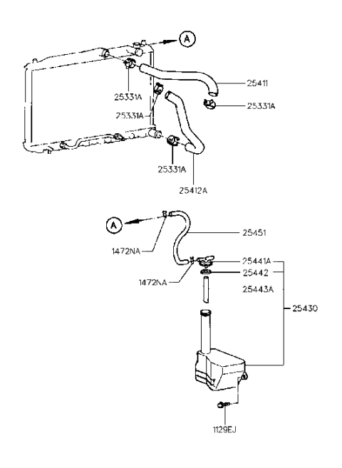 1998 Hyundai Sonata Radiator Hose & Reservoir Tank Diagram 1