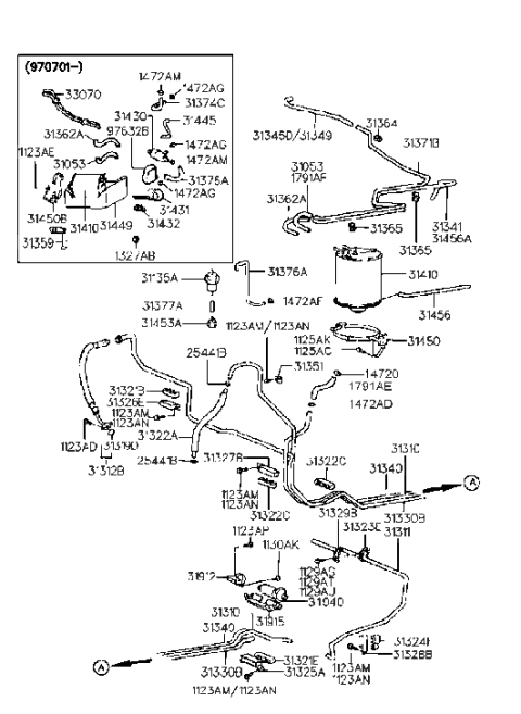 1995 Hyundai Sonata Hose-Fuel Filter To Fuel Pipe Diagram for 31316-34000