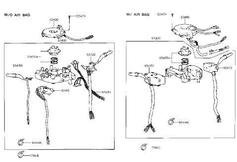 1996 Hyundai Sonata Clock Spring Contact Assembly Diagram for 93490-34000