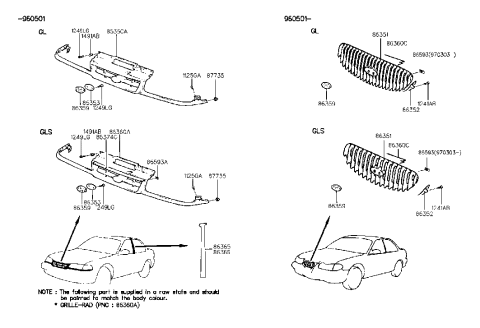 1998 Hyundai Sonata Old Body Style Radiator Grille Diagram