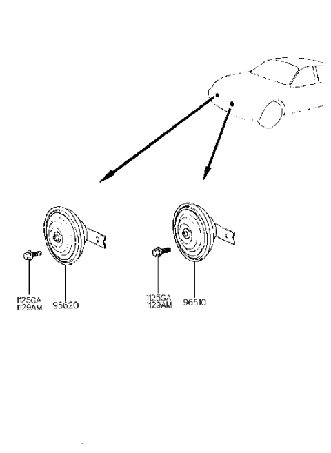 1986 Hyundai Excel Horn Assembly-Low Pitch Diagram for 96610-34100