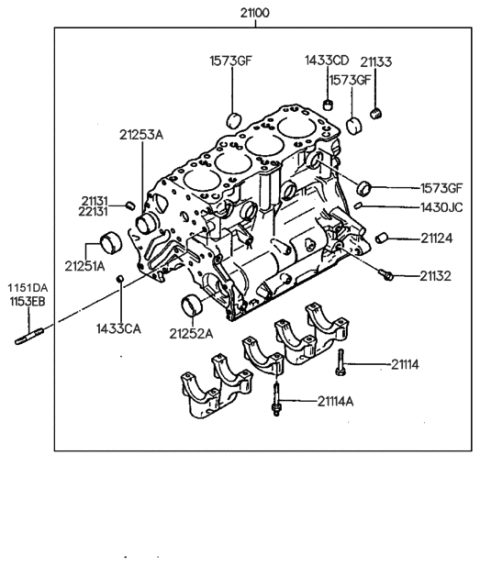 1998 Hyundai Sonata Old Body Style Cylinder Block (I4) Diagram 1