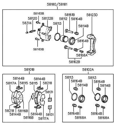 1993 Hyundai Sonata Front Disc Brake Pad Kit Diagram for 58101-34A21