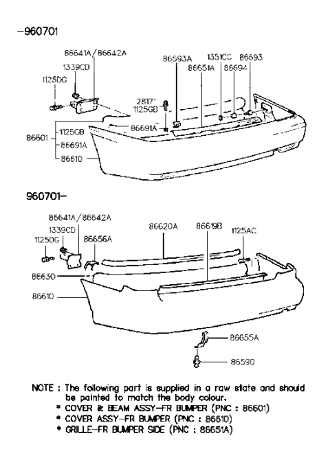 1993 Hyundai Sonata New Body Style Rear Bumper Diagram