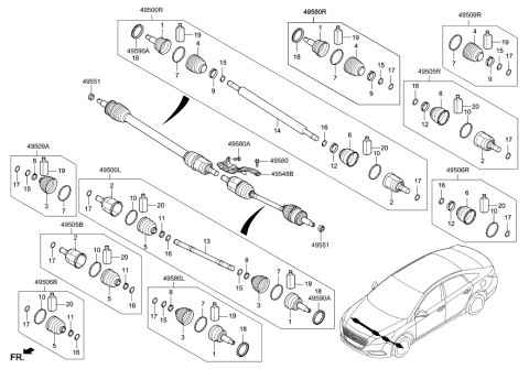 2019 Hyundai Sonata Hybrid Drive Shaft (Front) Diagram