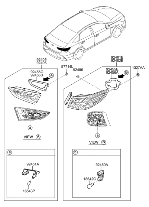 2019 Hyundai Sonata Hybrid Lamp Assembly-Rear Combination Outside,LH Diagram for 92401-E6650