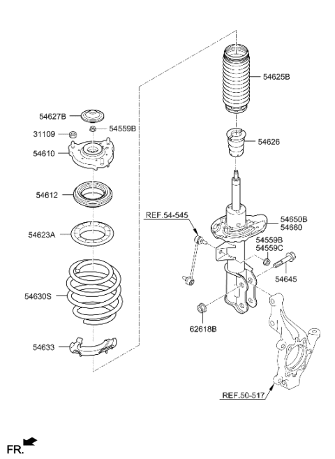 2019 Hyundai Sonata Hybrid Front Spring & Strut Diagram