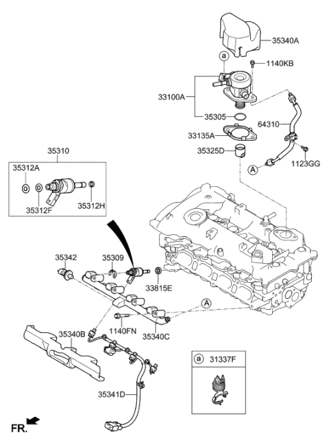 2018 Hyundai Sonata Hybrid Wire Harness-Gdi Injector Diagram for 35341-2E620