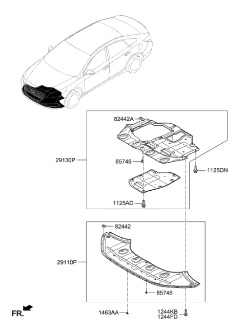 2019 Hyundai Sonata Hybrid Panel Assembly-Under Cover,FRT Diagram for 29110-C1600