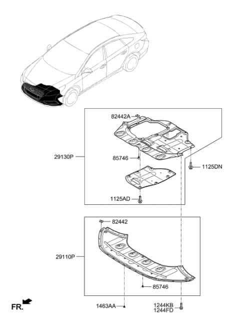 2019 Hyundai Sonata Hybrid Panel-Under Cover,Engine Diagram for 29130-C1500