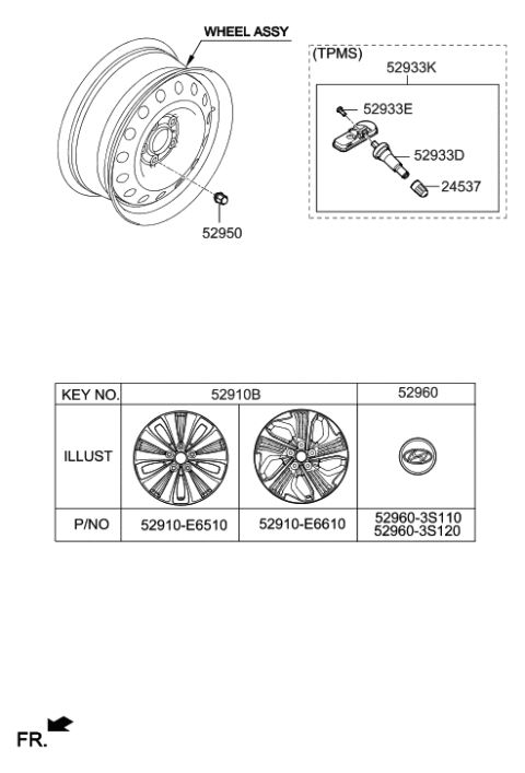 2019 Hyundai Sonata Hybrid Wheel & Cap Diagram