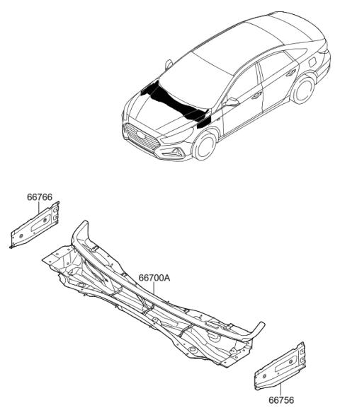 2018 Hyundai Sonata Hybrid Cowl Panel Diagram