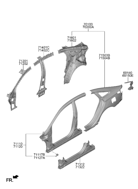 2019 Hyundai Sonata Hybrid Pillar Assembly-Center Inner,RH Diagram for 71402-C1000