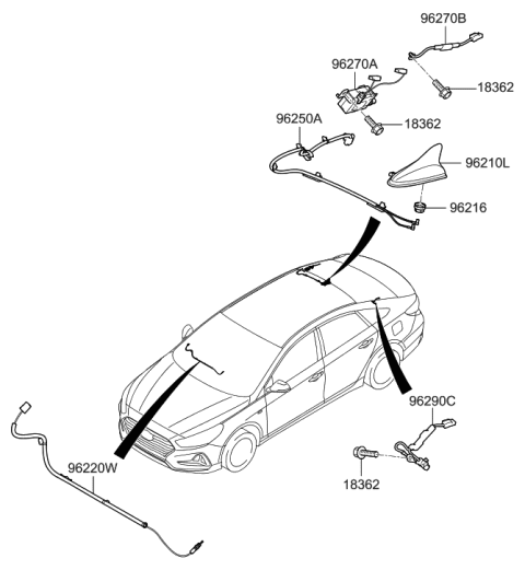 2019 Hyundai Sonata Hybrid Combination Antenna Assembly Diagram for 96210-C1201-RC9