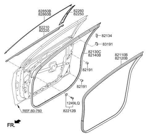 2018 Hyundai Sonata Hybrid Front Door Moulding Diagram