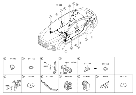 2018 Hyundai Sonata Hybrid WIRING ASSY-FLOOR Diagram for 915G4-E6591