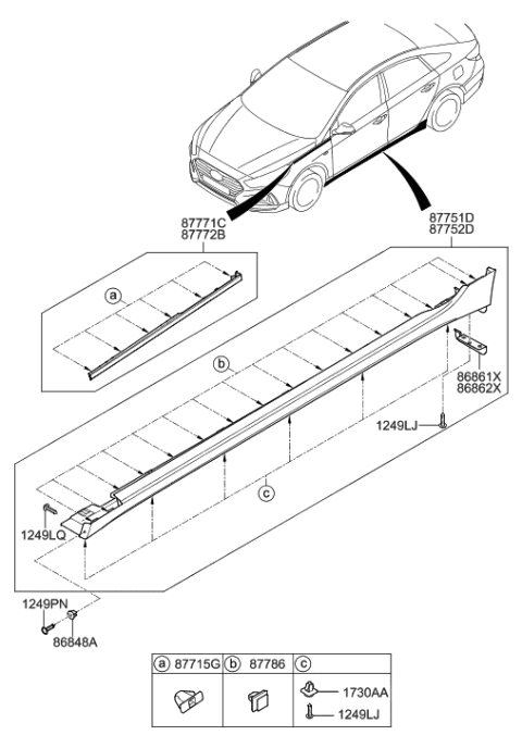 2019 Hyundai Sonata Hybrid Body Side Moulding Diagram