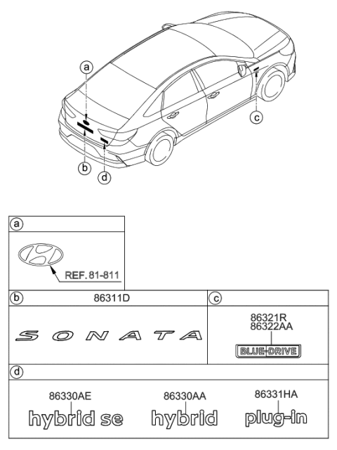 2019 Hyundai Sonata Hybrid Sonata Emblem Diagram for 86310-C1500