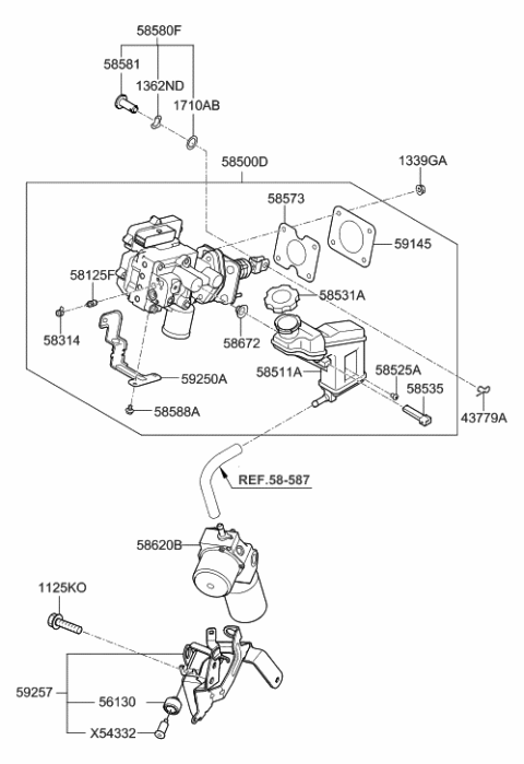 2018 Hyundai Sonata Hybrid Integrated Brake ACTUATION Uni Diagram for 58500-E6180