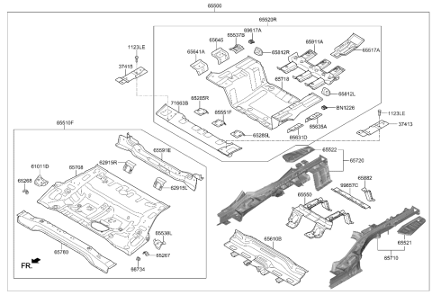 2006 Hyundai Santa Fe Member Assembly-Rear Floor,Center Diagram for 65630-E6600