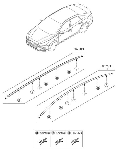 2018 Hyundai Sonata Hybrid Roof Garnish & Rear Spoiler Diagram