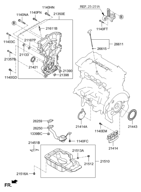 2019 Hyundai Sonata Hybrid Belt Cover & Oil Pan Diagram