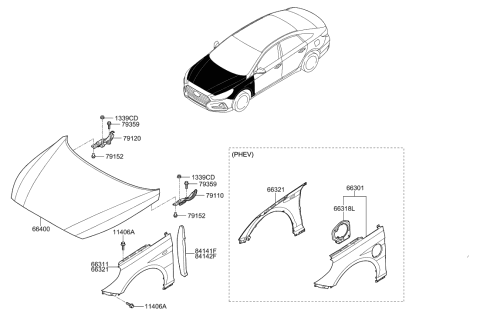 2018 Hyundai Sonata Hybrid Panel Assembly-Fender,LH Diagram for 66310-E6700