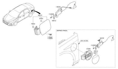 2018 Hyundai Sonata Hybrid Opener Assembly-Fuel Filler Door Diagram for 81590-3V000