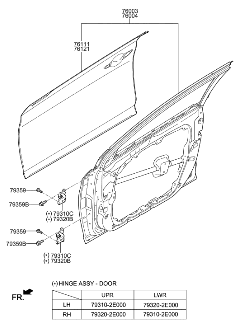 2019 Hyundai Sonata Hybrid Panel-Front Door Outer,RH Diagram for 76121-C1000