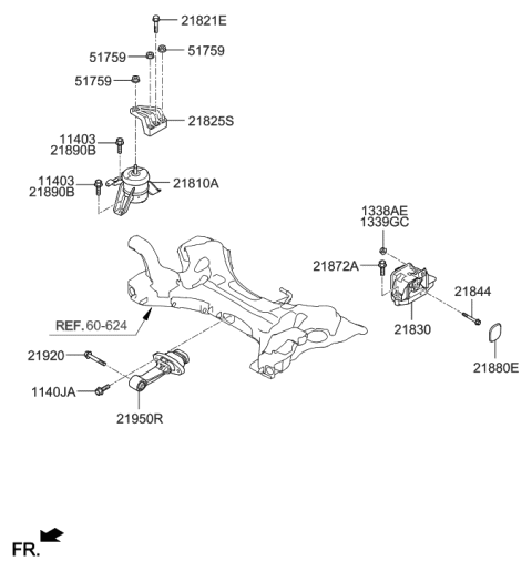 2006 Hyundai Santa Fe Engine Mounting Bracket Assembly Diagram for 21810-E6200