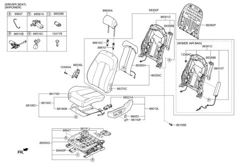 2019 Hyundai Sonata Hybrid Back Assembly-FR Seat Driver Diagram for 88303-E6KD1-S9G