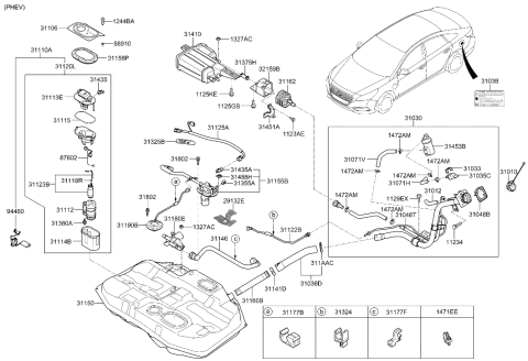 2019 Hyundai Sonata Hybrid Air Filter Assembly Diagram for 31450-E6501