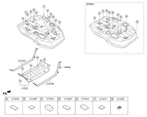 2019 Hyundai Sonata Hybrid Pad-Fuel Tank Diagram for 31101-C1001