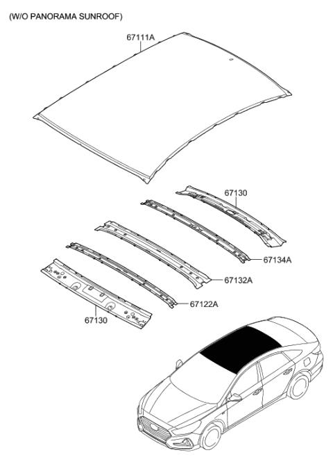 2019 Hyundai Sonata Hybrid Rail-Roof Center No.1 Diagram for 67152-C1000