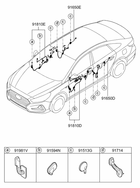 2018 Hyundai Sonata Hybrid Wiring Assembly-Front Door(Driver) Diagram for 91605-E6050