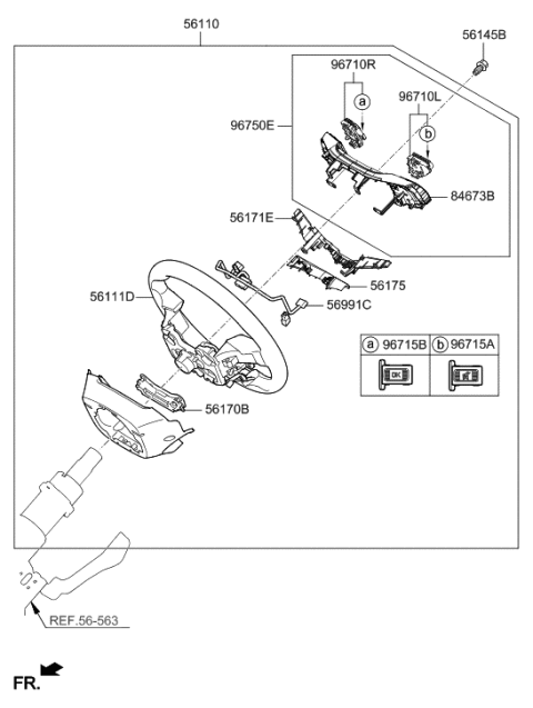 2019 Hyundai Sonata Hybrid Steering Wheel Body Diagram for 56120-C1150-VTR