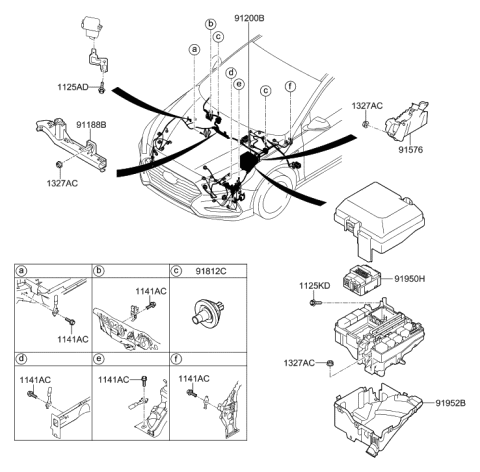 2018 Hyundai Sonata Hybrid Wiring Assembly-FRT Diagram for 912C0-E6162