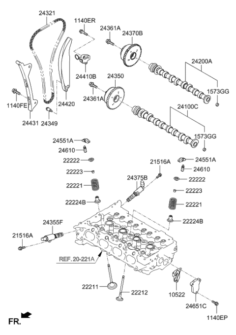 2019 Hyundai Sonata Hybrid Camshaft & Valve Diagram