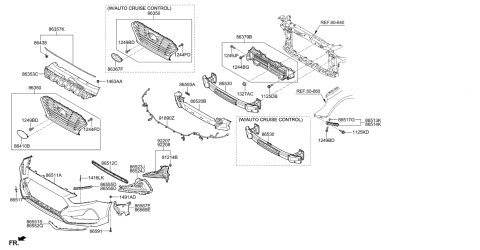 2019 Hyundai Sonata Hybrid Front Bumper Grille Diagram for 86561-E6700