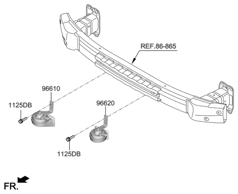 2018 Hyundai Sonata Hybrid Horn Assembly-High Pitch Diagram for 96621-E6000