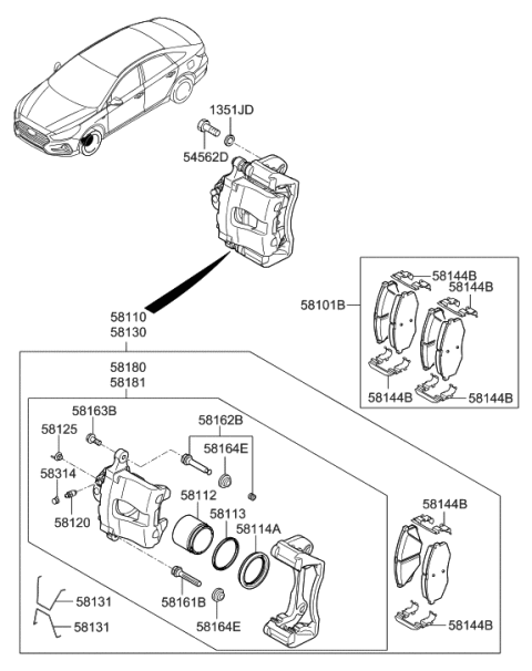 2019 Hyundai Sonata Hybrid Front Wheel Brake Diagram